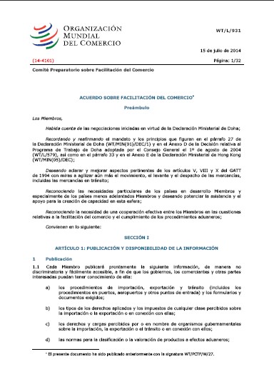 ACUERDO SOBRE FACILITACIÓN DEL COMERCIO